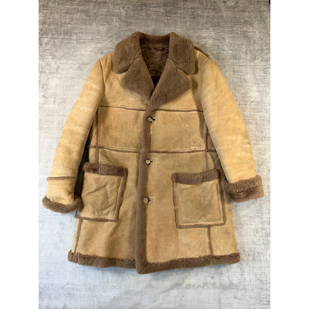 Geno de Paris Shearling Jacket Women 44 Tan Vtg Sheepskin Penny Lane Rancher